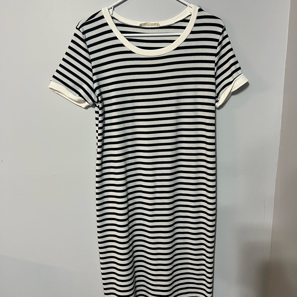 Classic Black and White Striped Maternity Dress